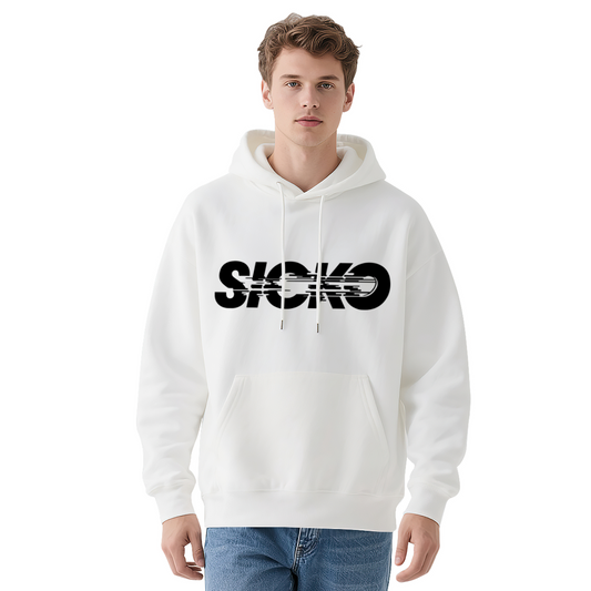Blurry SICKO Streetwear Graphic White Hoodie, Unisex Ultra Cozy Daily Pullover