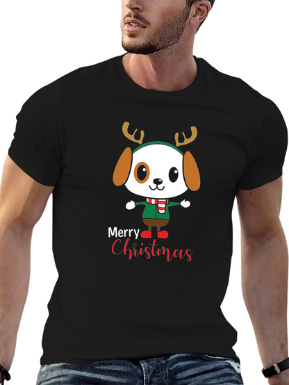 Cute Cartoon Dog Merry Christmas Graphic T-Shirt