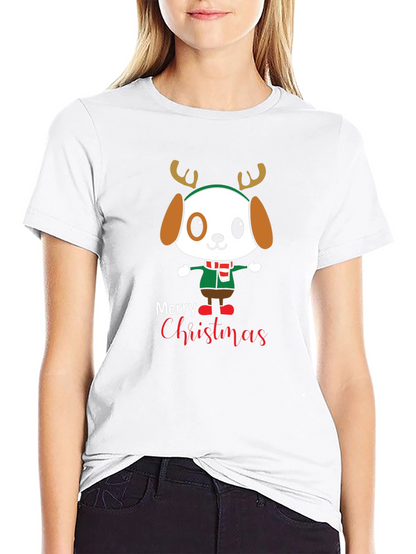 Cute Cartoon Dog Merry Christmas Graphic T-Shirt