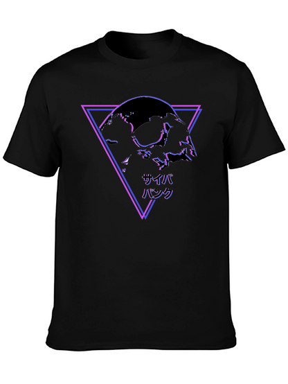 Cyberpunk Skull Graphic Black T-Shirt