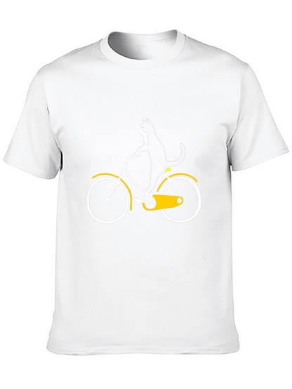 Cat on Bike Graphic Tee - Black Cotton T-Shirt