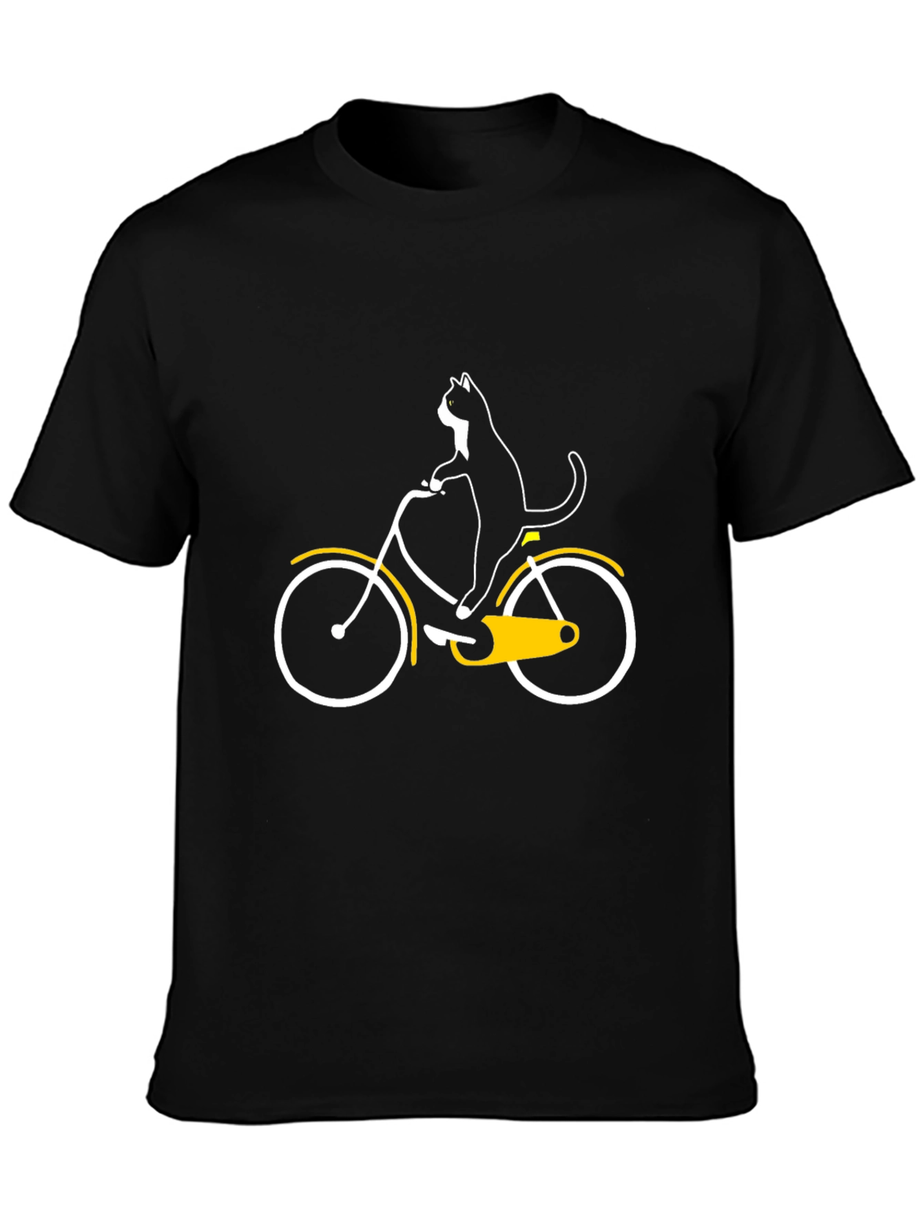 Cat on Bike Graphic Tee - Black Cotton T-Shirt