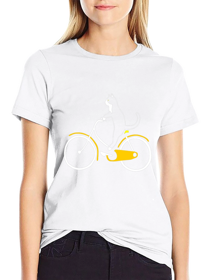 Cat on Bike Graphic Tee - Black Cotton T-Shirt