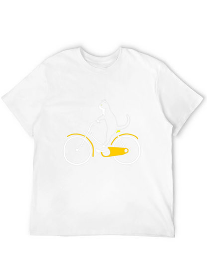 Cat on Bike Graphic Tee - Black Cotton T-Shirt