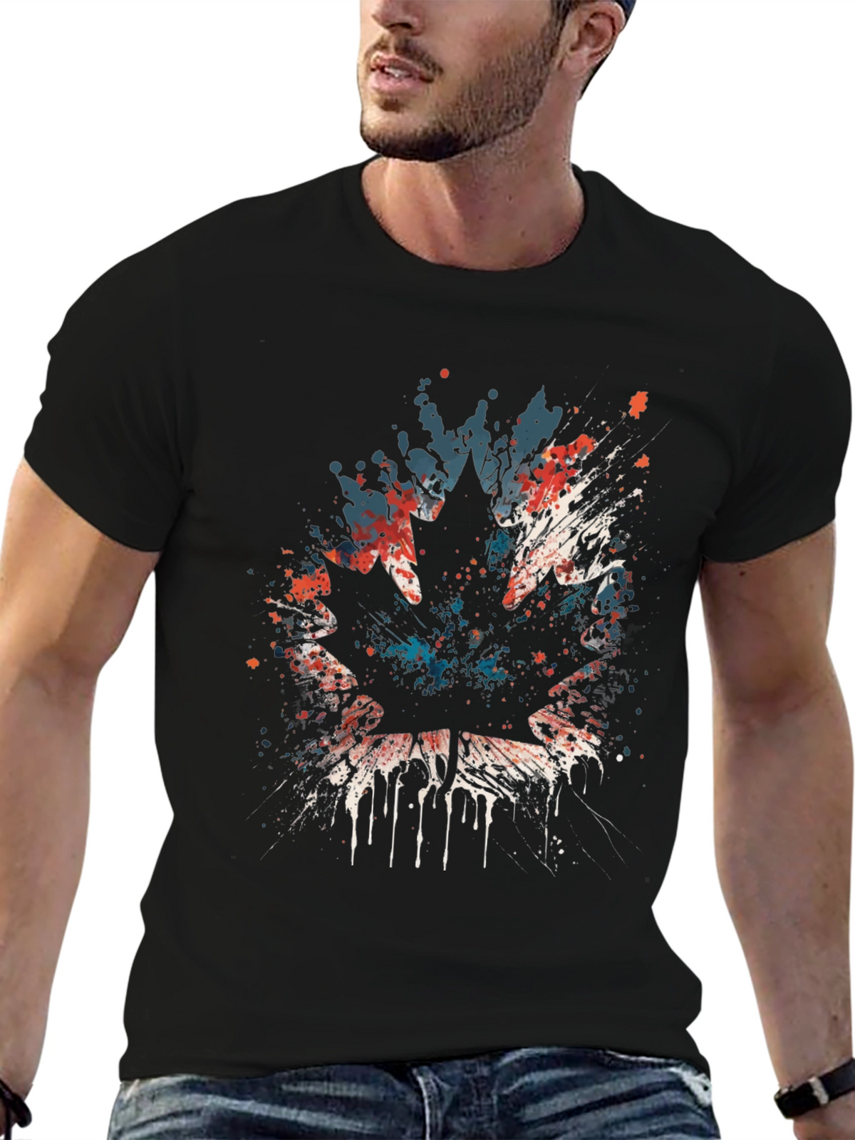 Maple Leaf Splatter Graphic T-Shirt