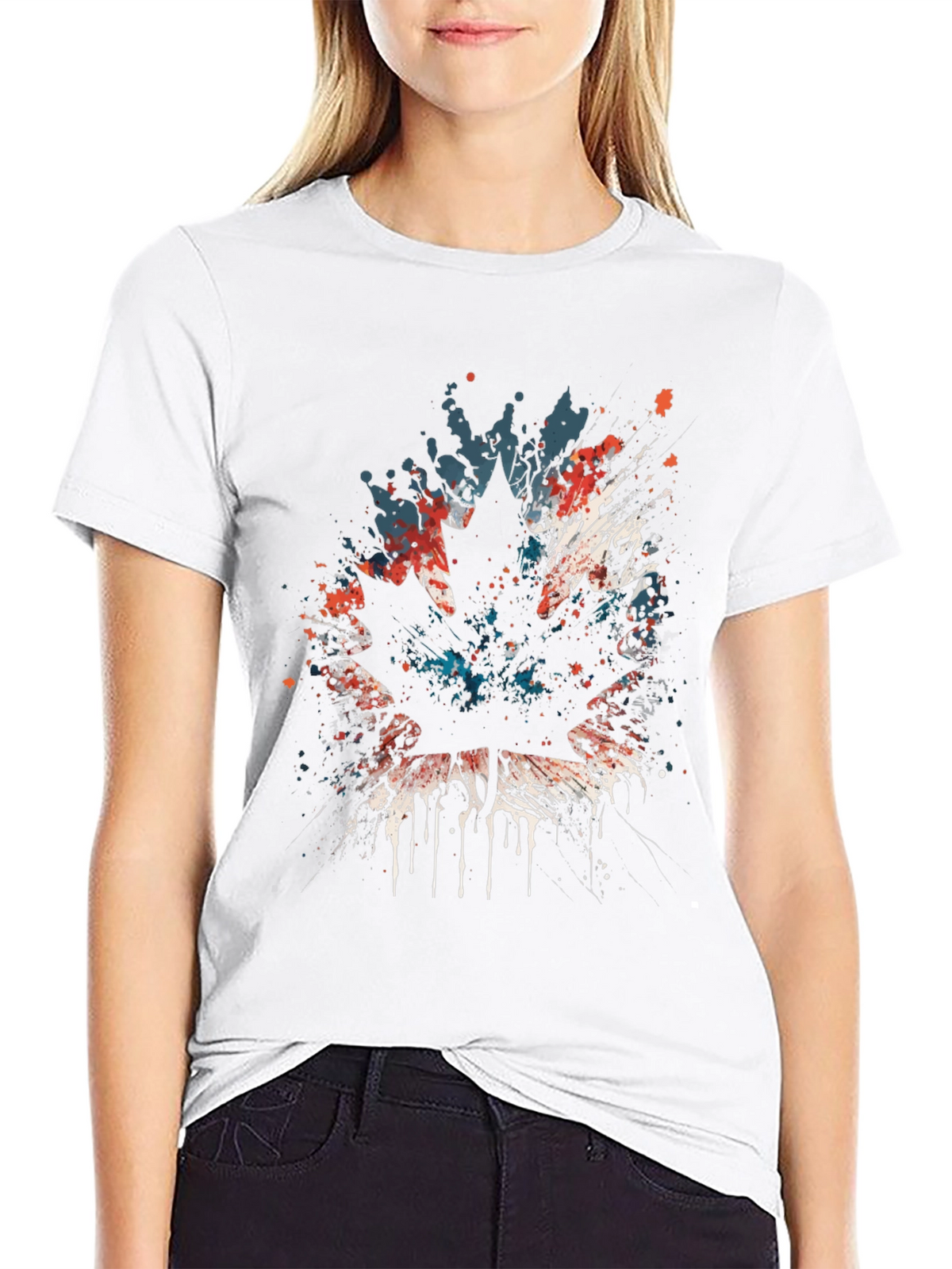 Maple Leaf Splatter Graphic T-Shirt