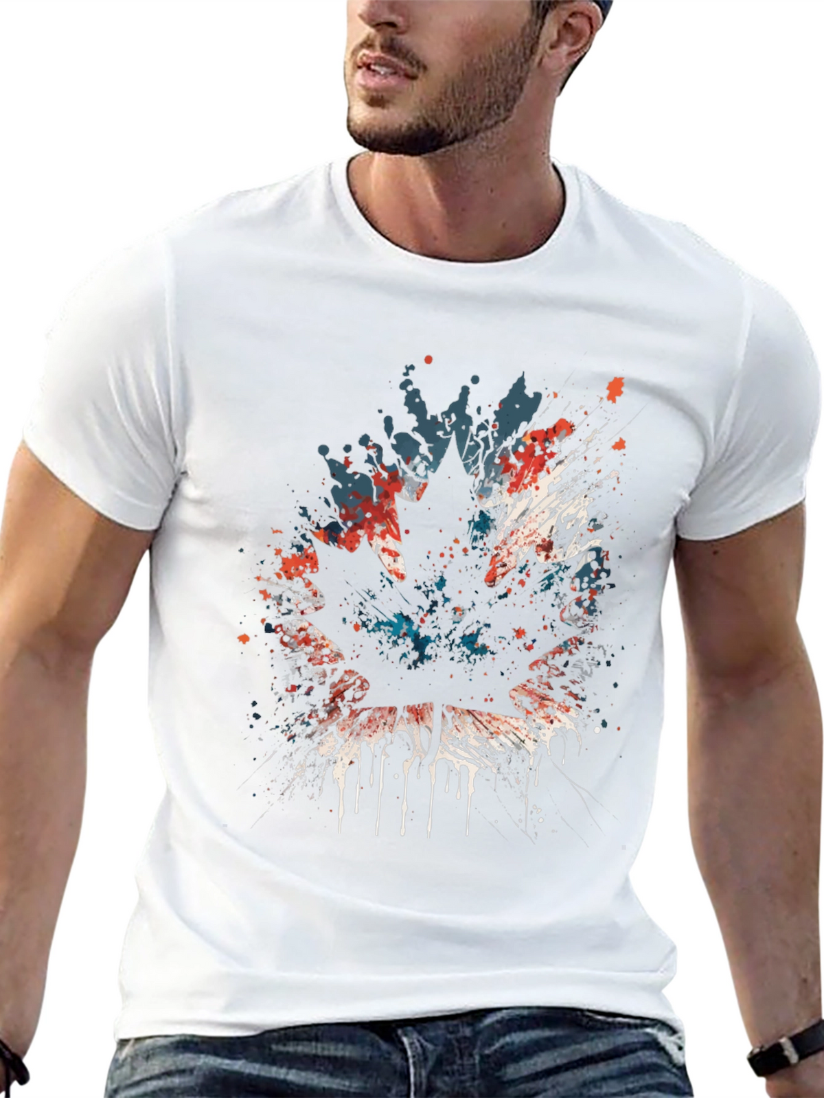 Maple Leaf Splatter Graphic T-Shirt