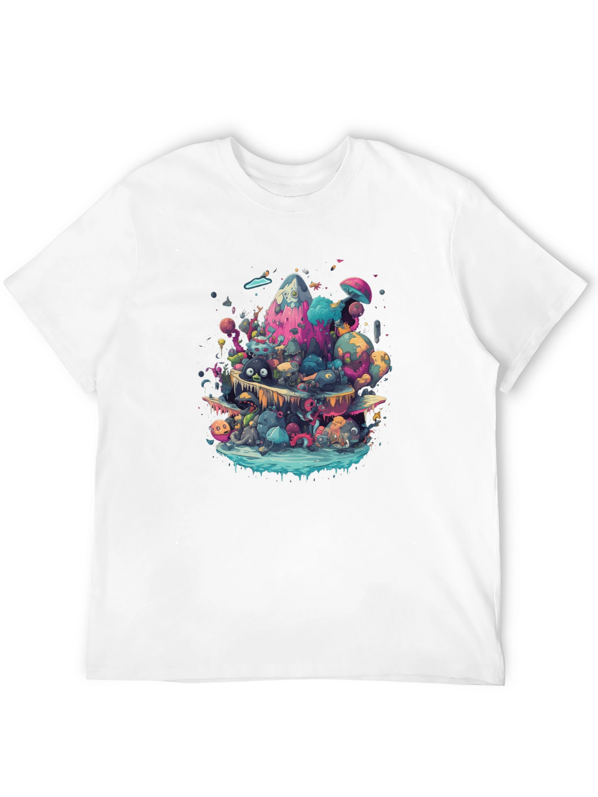 Vibrant Cartoon Creature Graphic Black T-Shirt