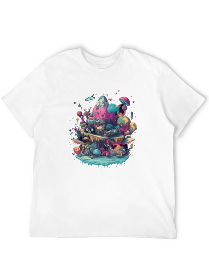 Vibrant Cartoon Creature Graphic Black T-Shirt