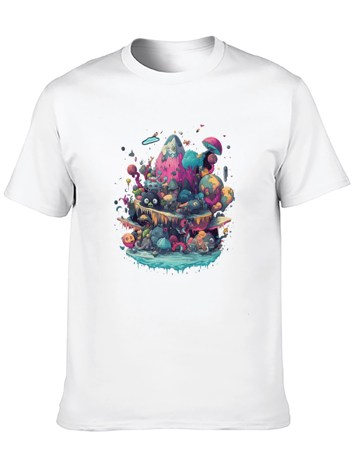 Vibrant Cartoon Creature Graphic Black T-Shirt