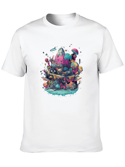 Vibrant Cartoon Creature Graphic Black T-Shirt