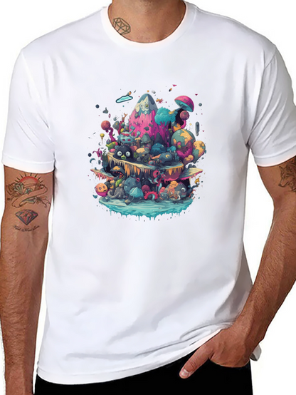 Vibrant Cartoon Creature Graphic Black T-Shirt