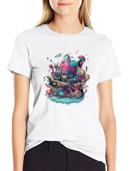 Vibrant Cartoon Creature Graphic Black T-Shirt