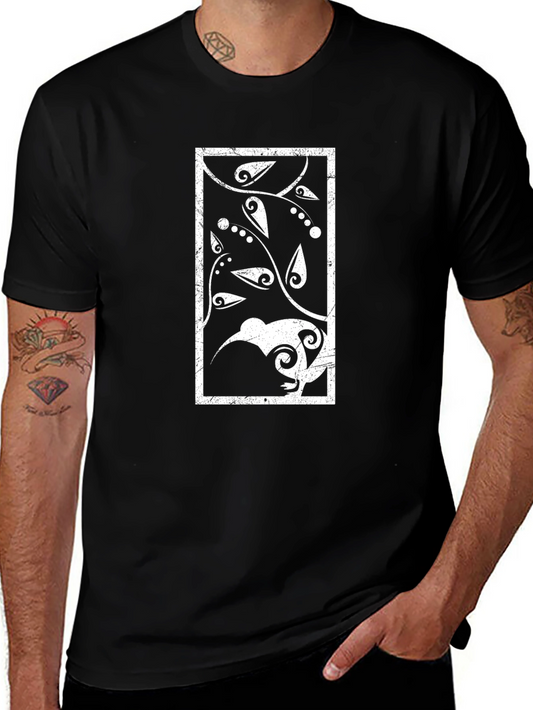 Abstract Kiwi Bird Graphic Tee - Black