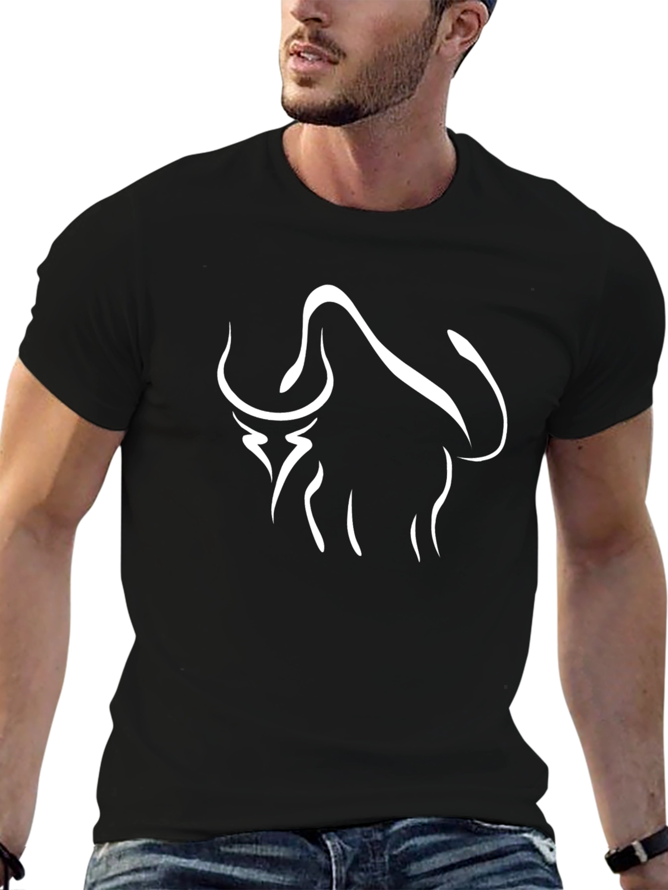 Black Tee with Bull Graphic