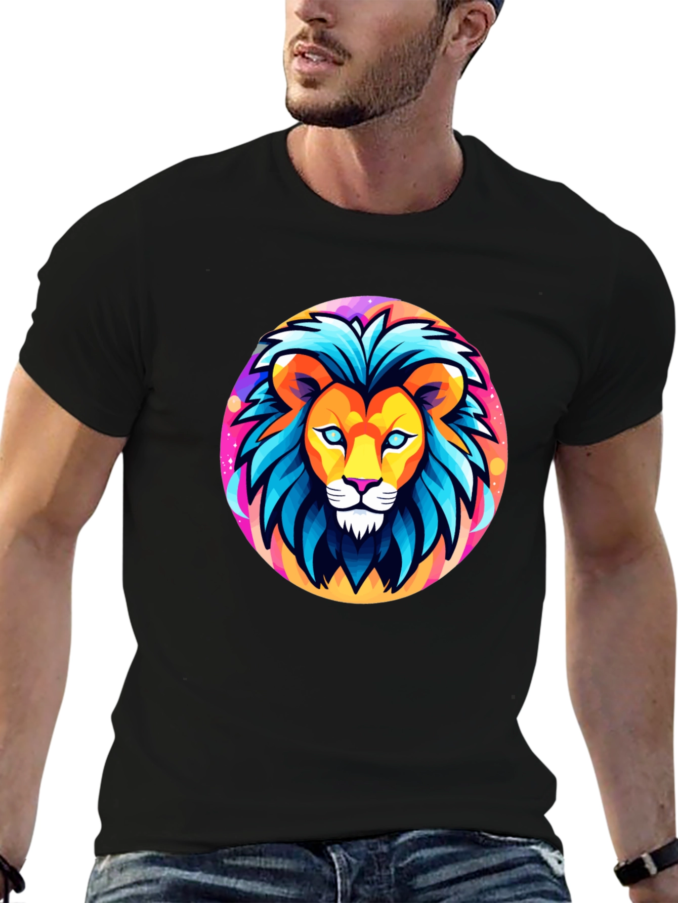 Bold Lion Graphic Tee - Black Cotton Shirt