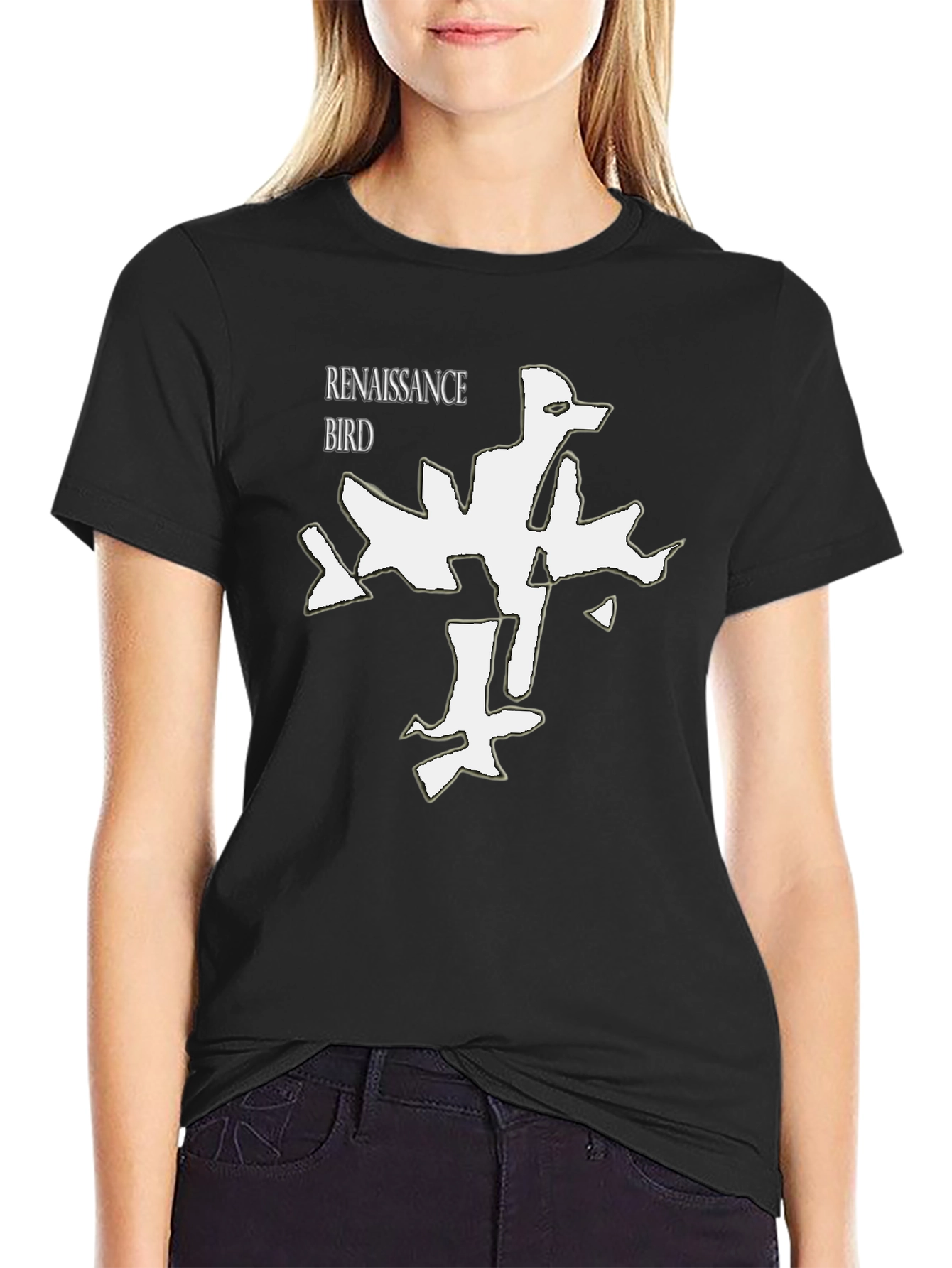 Renaissance Bird Graphic Tee - Modern Black T-Shirt