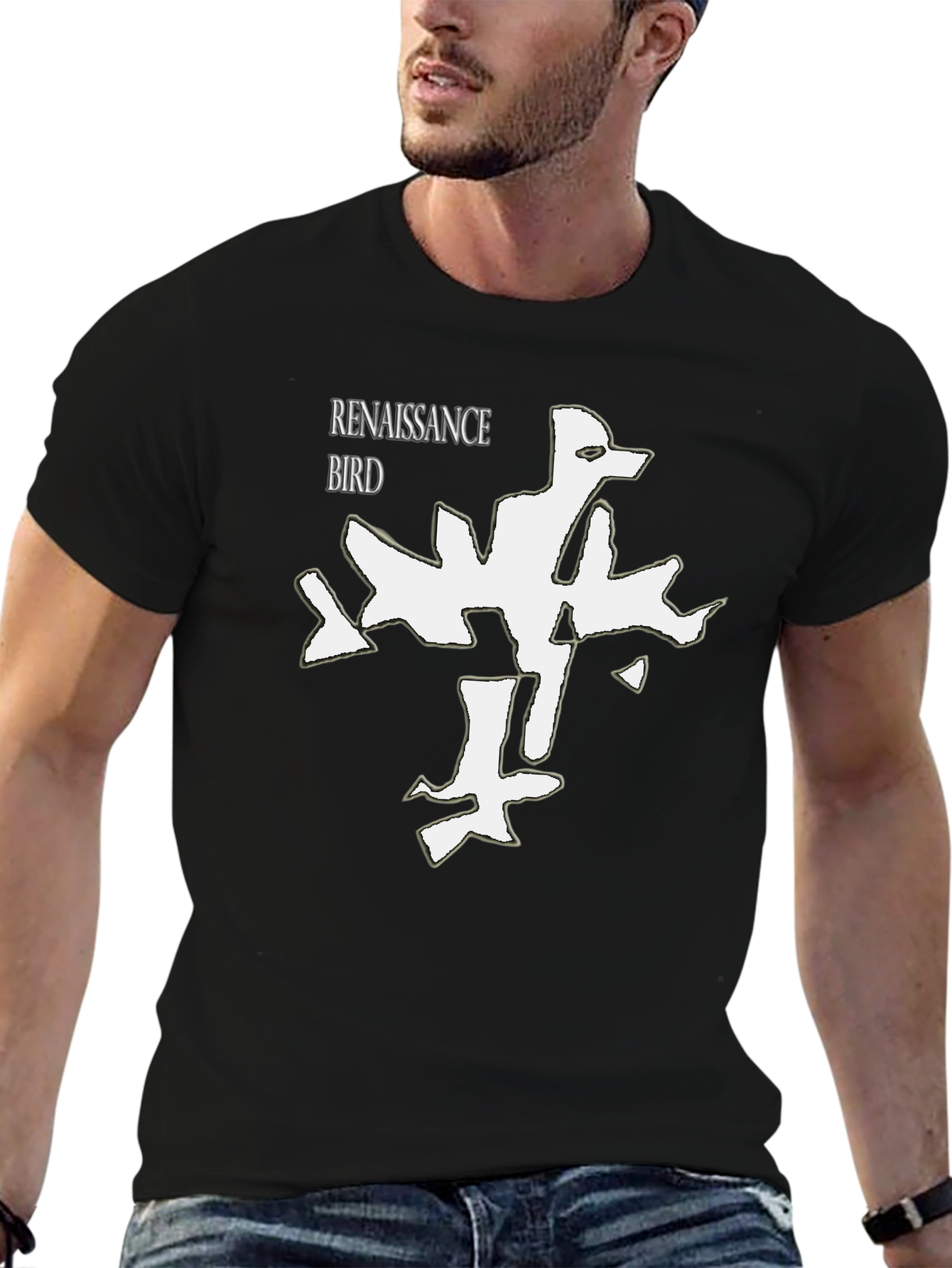 Renaissance Bird Graphic Tee - Modern Black T-Shirt