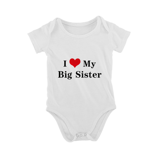 Classic I Love My Big Sister Red Heart Baby Onesie, Sibling Matching Infant Bodysuit
