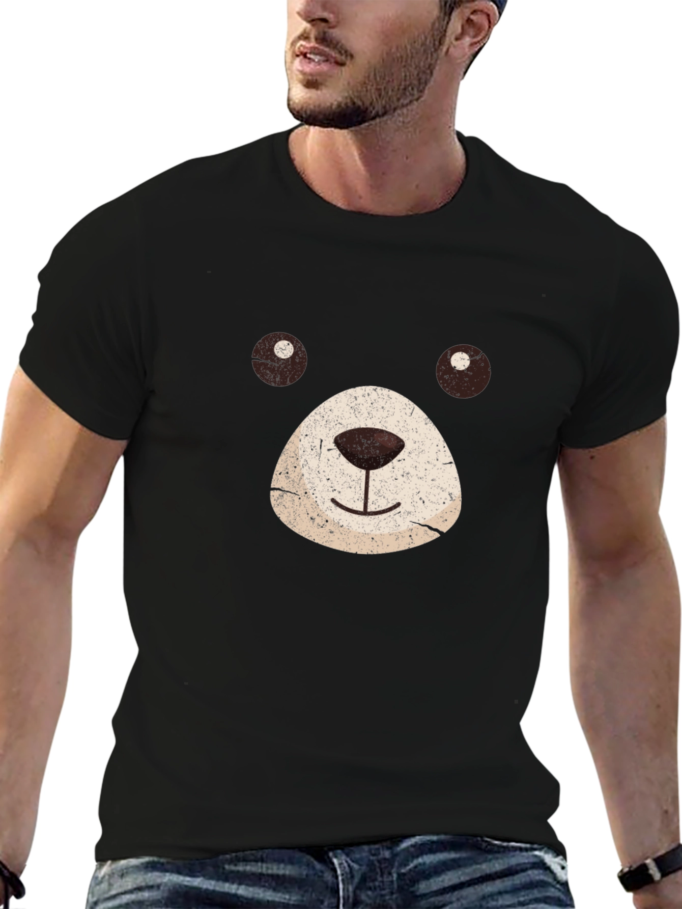 Bear Face Graphic Black T-Shirt