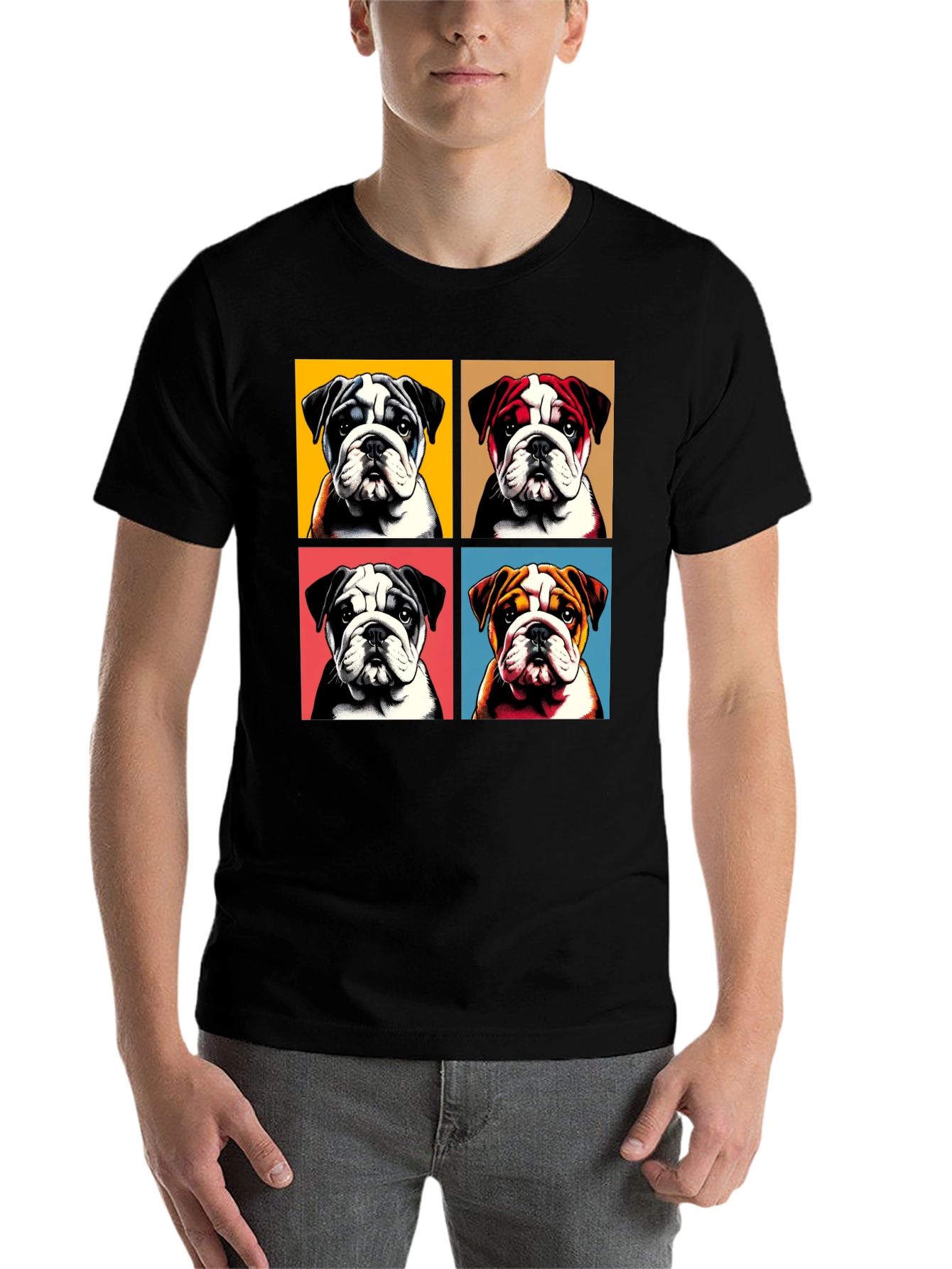 Bulldog Pop Art Graphic Tee - Black Cotton Blend