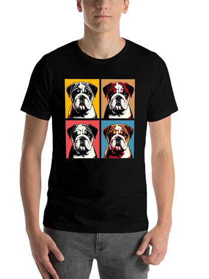 Bulldog Pop Art Graphic Tee - Black Cotton Blend