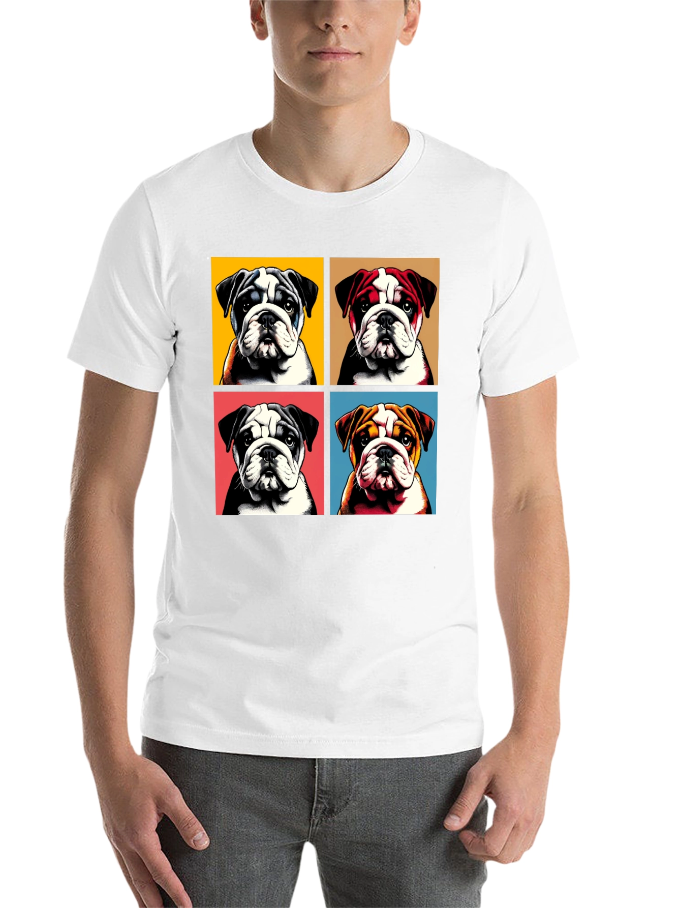 Bulldog Pop Art Graphic Tee - Black Cotton Blend