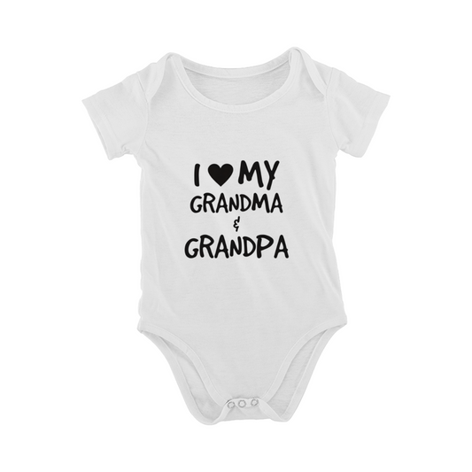 I Love My Grandma & Grandpa Baby Bodysuit | Heart Simple Letter Print Infant Onesie