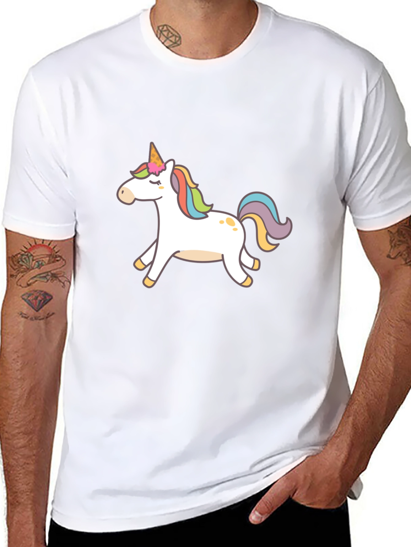 Black T-Shirt with Unicorn Graphic