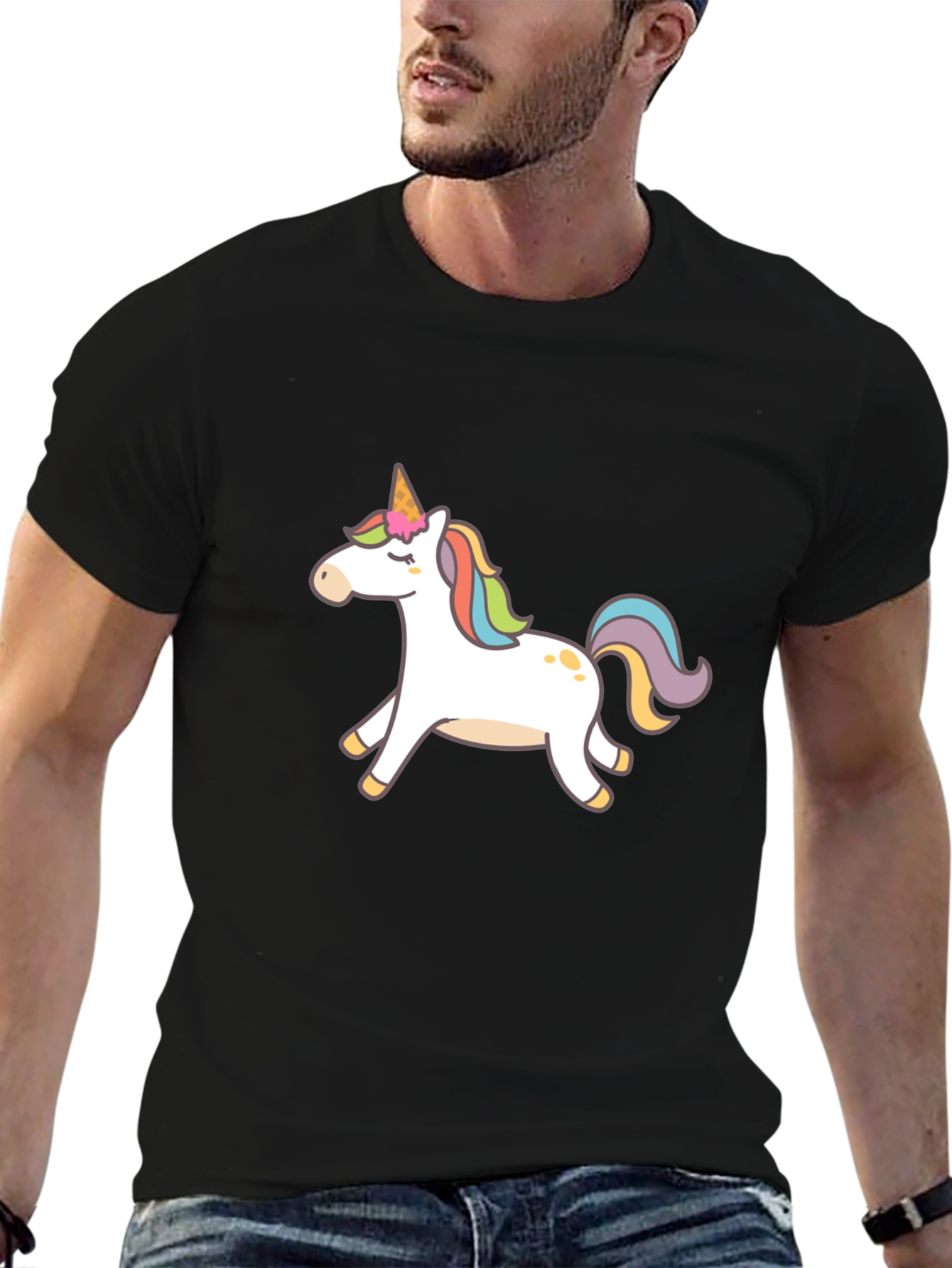 Black T-Shirt with Unicorn Graphic