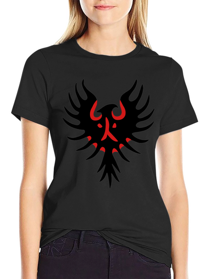 Black T-Shirt with Red & Black Bird Graphic