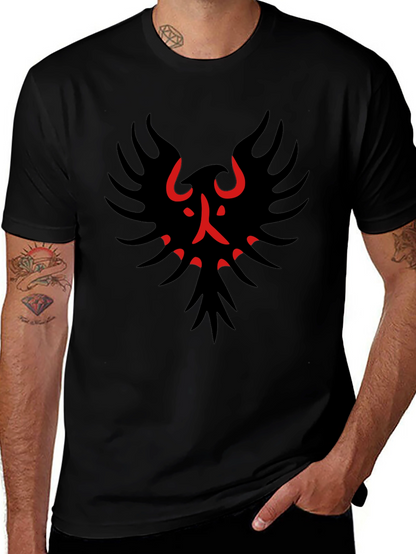 Black T-Shirt with Red & Black Bird Graphic