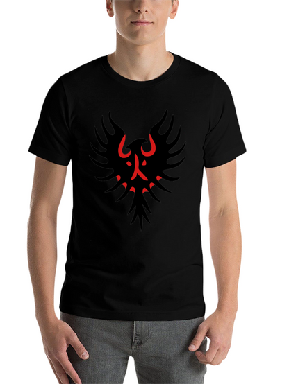 Black T-Shirt with Red & Black Bird Graphic