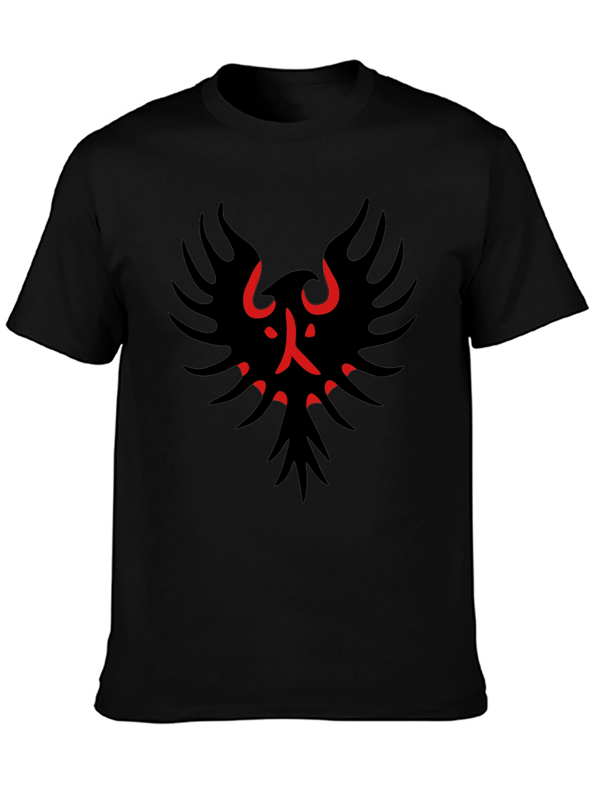 Black T-Shirt with Red & Black Bird Graphic
