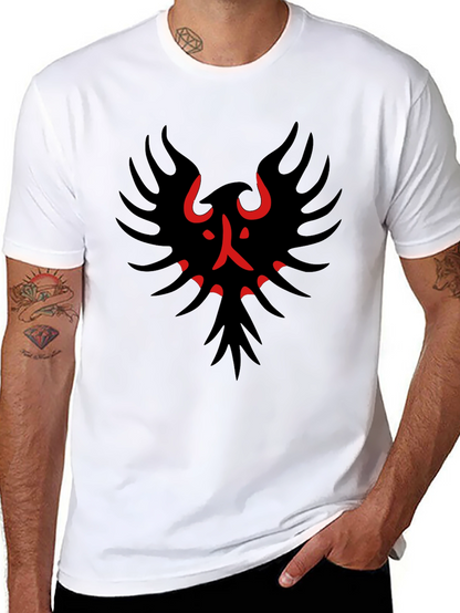 Black T-Shirt with Red & Black Bird Graphic