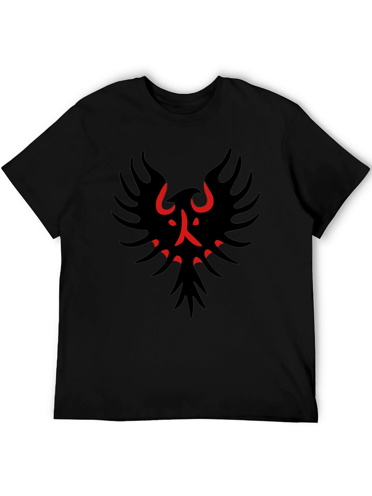 Black T-Shirt with Red & Black Bird Graphic