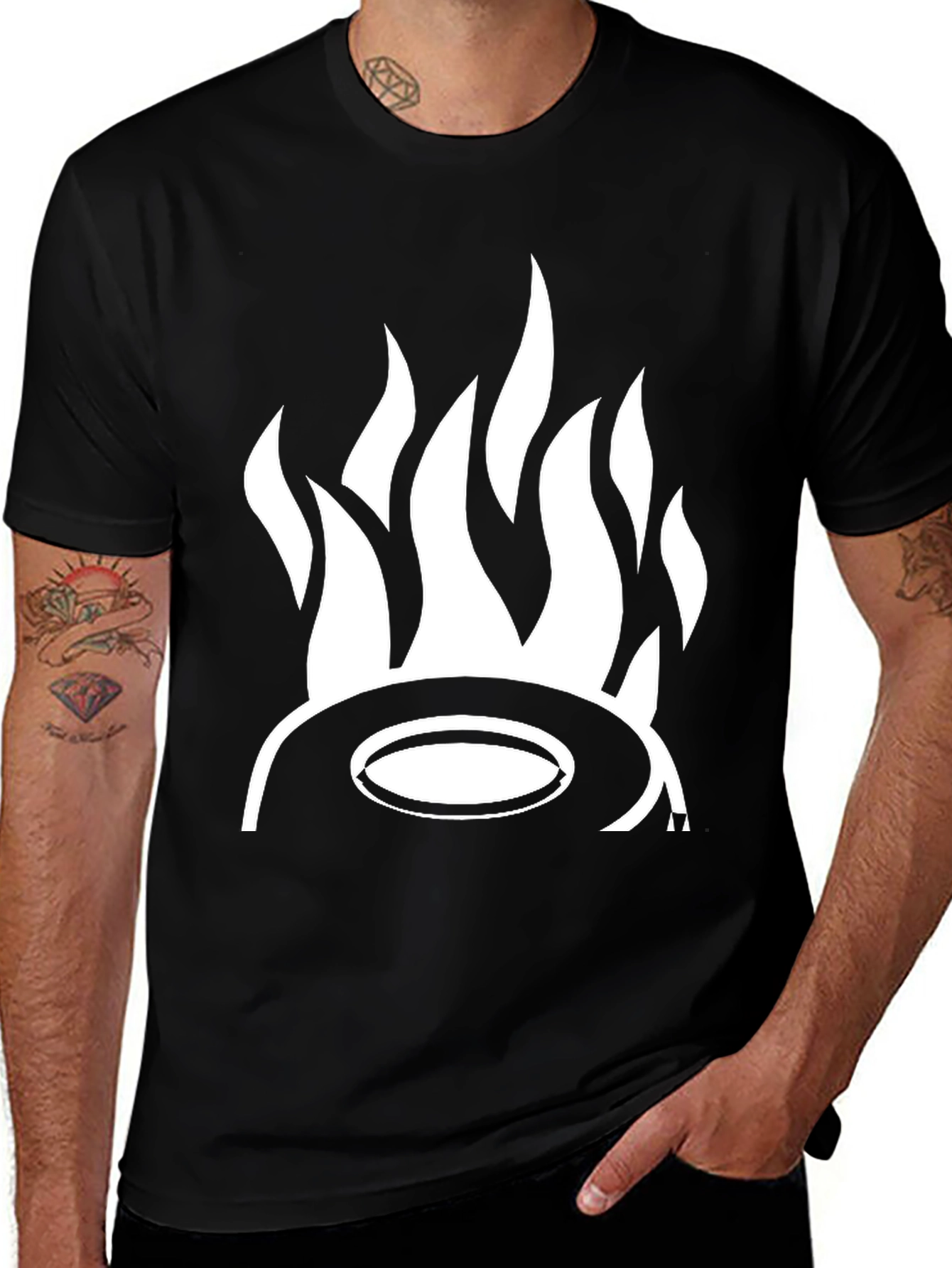Fiery Hat Graphic Tee - Bold Black T-Shirt