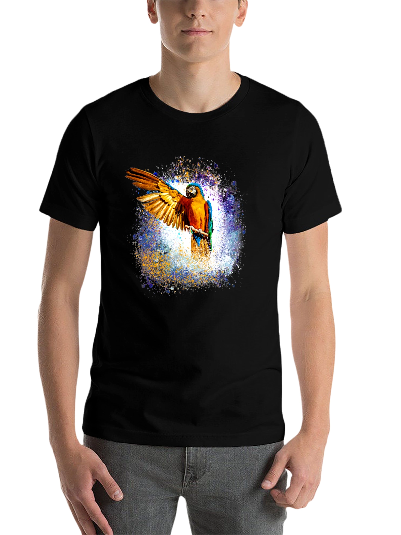 Macaw Parrot Graphic Black T-Shirt