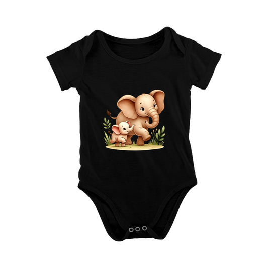 Cute Mama & Baby Elephant Wild Animal Black Infant Bodysuit