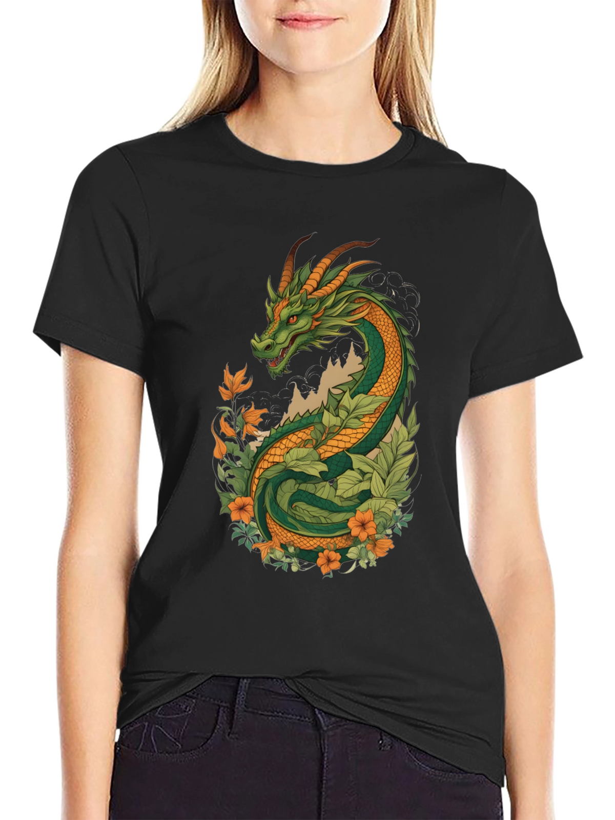 Dragon & Floral Graphic Tee