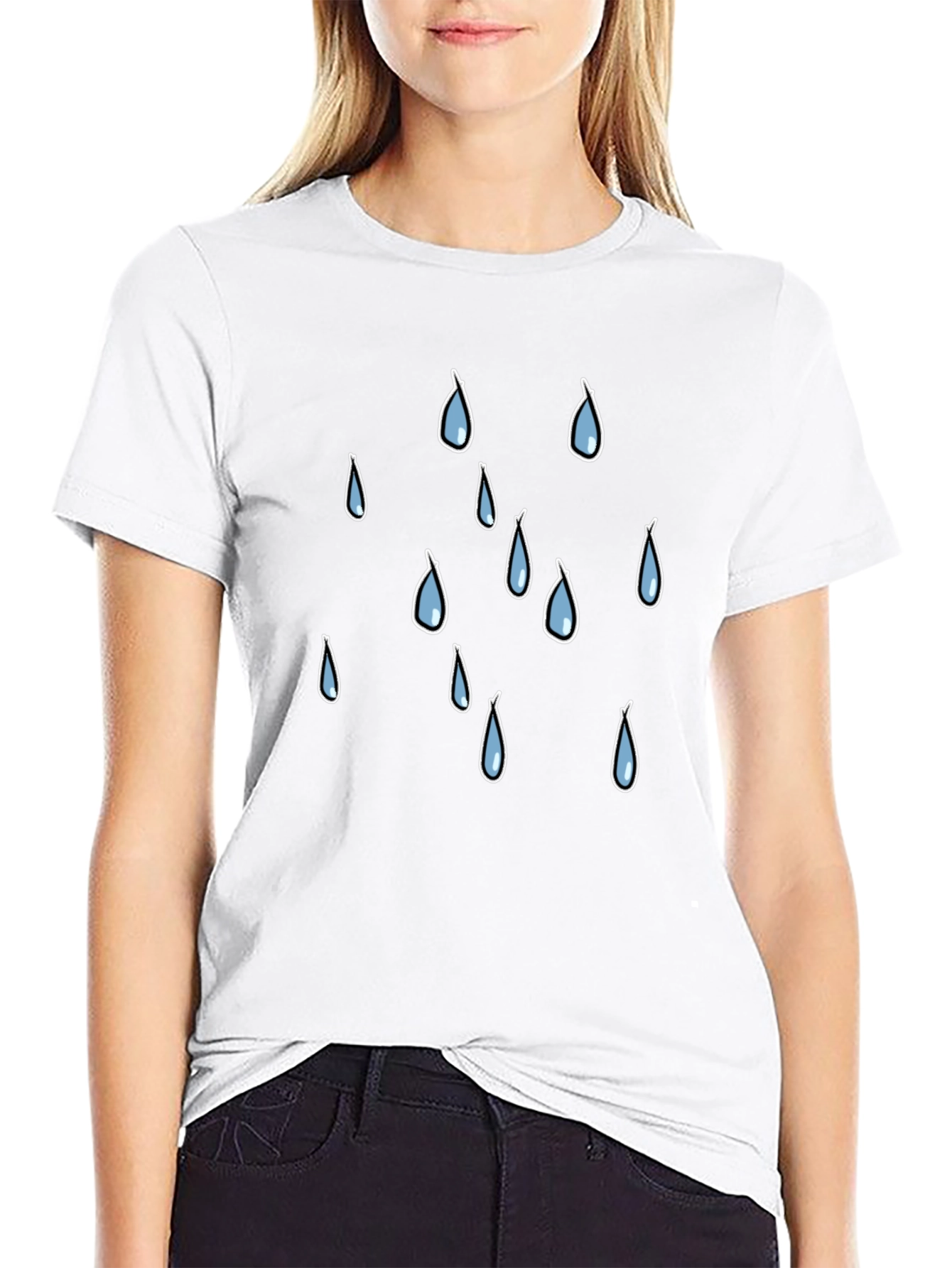 Rain Drop Graphic Tee - Black Cotton T-Shirt