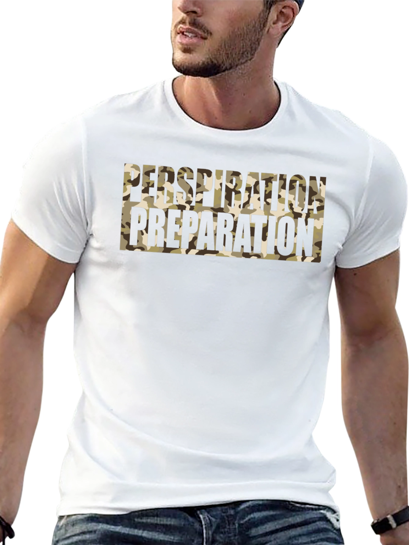 Perspiration Preparation Camo Graphic Tee