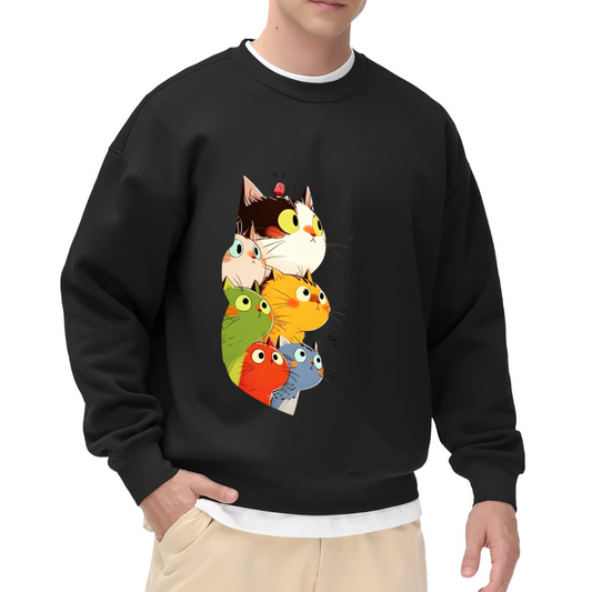 Cartoon Stacked Colorful Cats Street Crewneck Sweatshirt