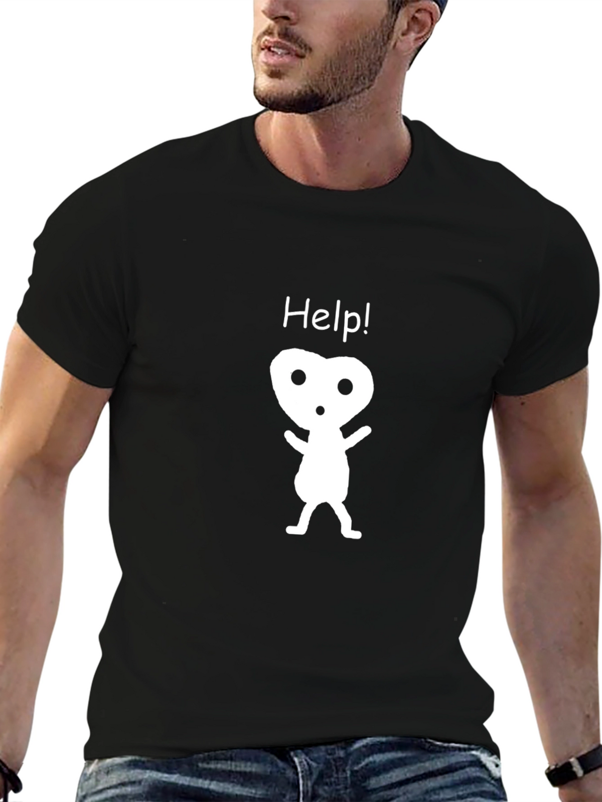 Help! Graphic Black T-Shirt - Kodama Spirit