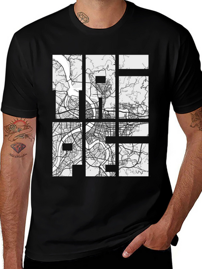 Modern City Map Grid Graphic Tee - Black