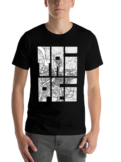 Modern City Map Grid Graphic Tee - Black