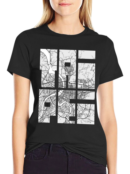 Modern City Map Grid Graphic Tee - Black