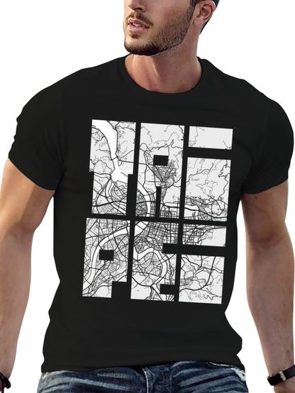 Modern City Map Grid Graphic Tee - Black