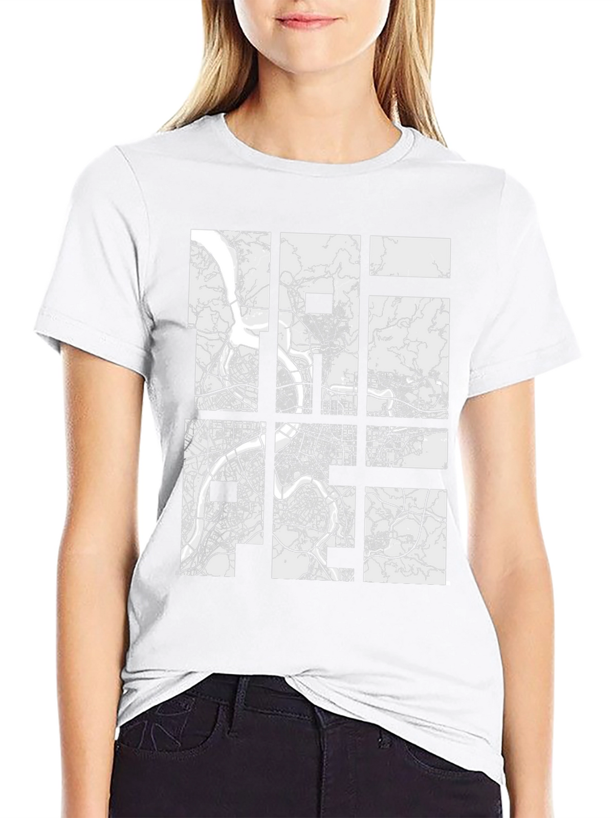Modern City Map Grid Graphic Tee - Black