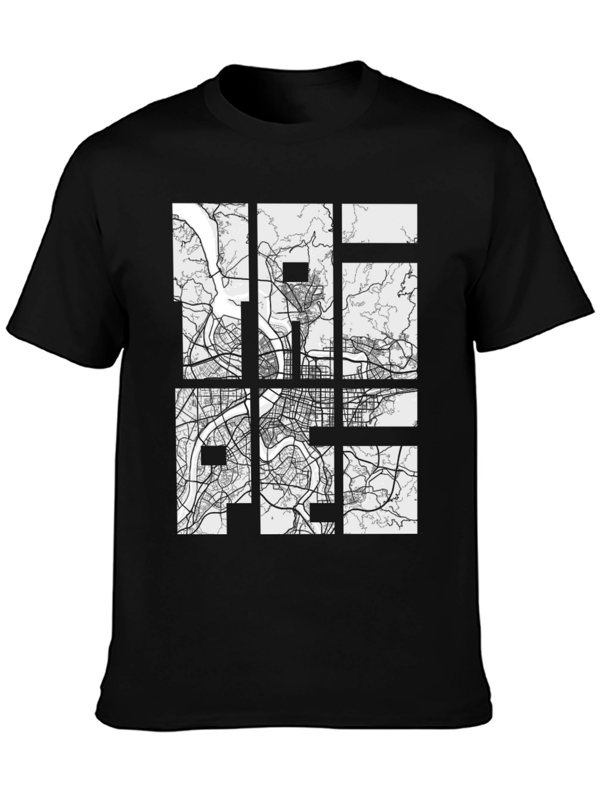 Modern City Map Grid Graphic Tee - Black